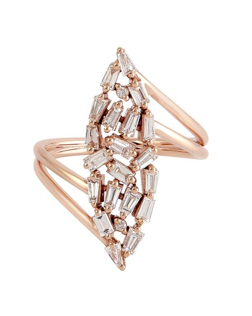Artisan Metallic 18k Rose Gold With Baguette Cut Natural Diamond Marquise Design Cocktail Ring
