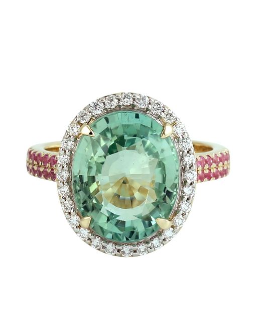 Artisan Metallic Tourmaline, Sapphire & Diamond Halo Ring