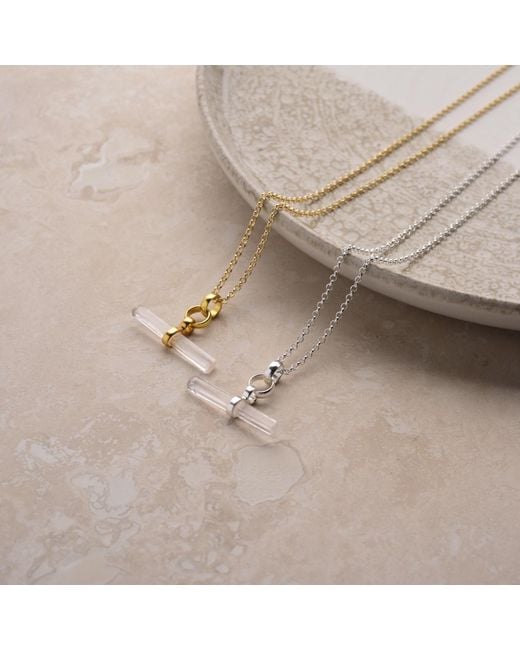 Nellou Jewellery Metallic Neutrals Quartz Crystal T Bar Necklace Sterling