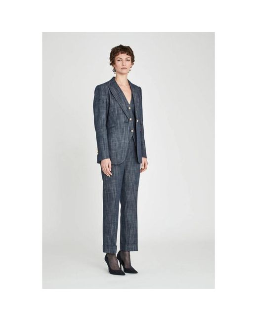 The Extreme Collection Blue Denim Fitted Blazer With Buttons Milán
