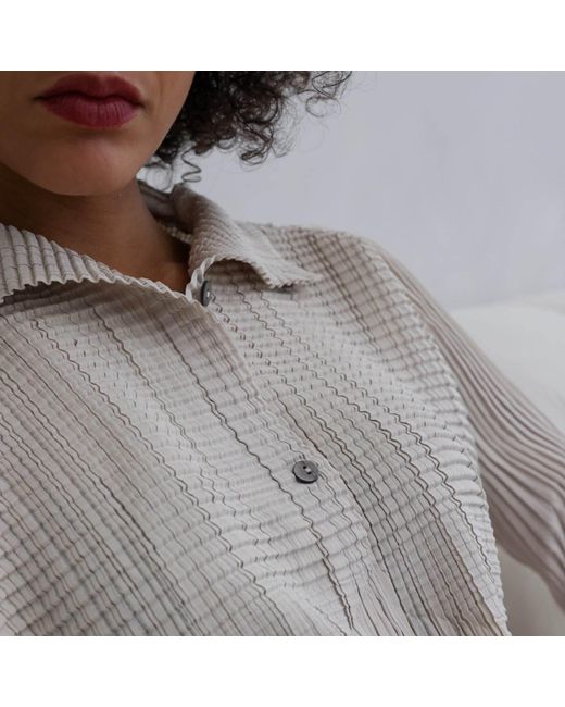 London Atelier Byproduct Gray Neutrals Multi Way Accordion Pleated Shirt