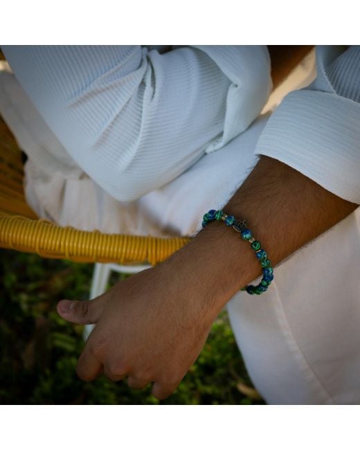 Ebru Jewelry Blue Malachite Stone Calmness Crown Charm Bracelet for men
