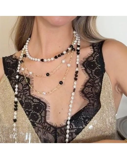 Farra Metallic Freshwater Pearls With Heart Shaped Obsidian Choker Necklace