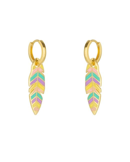 Spero London Yellow Feather Leaves Enamel Hoop Earrings
