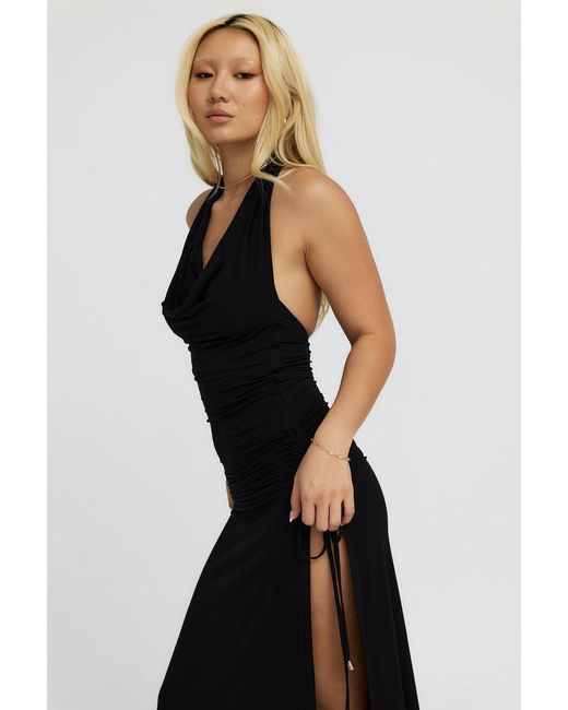 Why Mary Black Venus Cowl Neck Halter Bamboo Jersey Maxi Dress