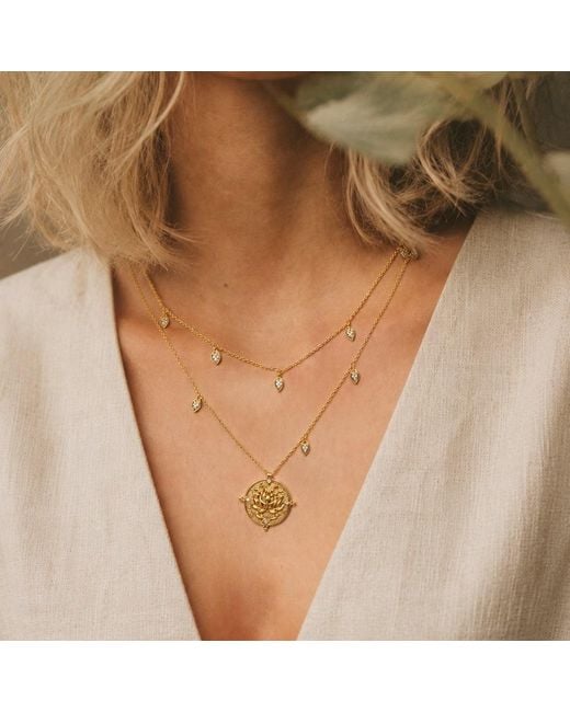 Aurozia Metallic Lotus Within Vermeil Detachable Double Layer Lotus Drop Coin Necklace
