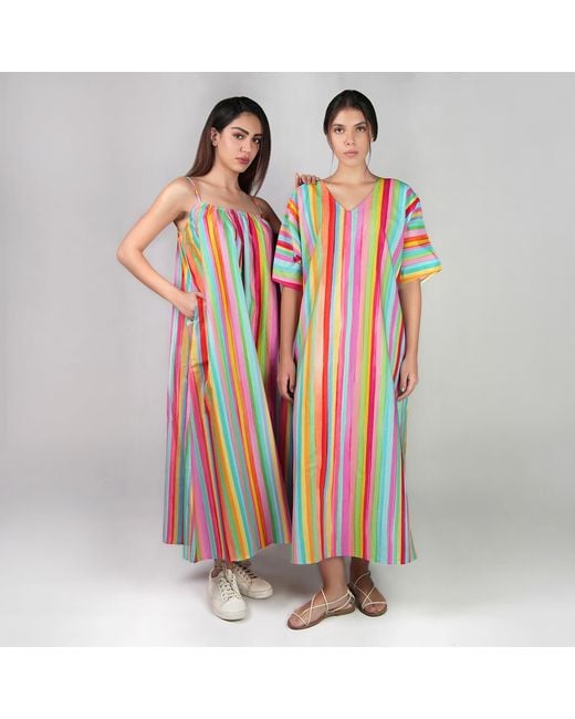 DHARA SHETH DUBAI Blue The Palette Multicolour Colour Long Kaftan Dress With Side Slit