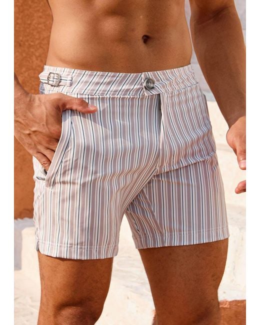 Vayla Blue Neutrals Long Length Mocha & Stripe Swim Shorts for men