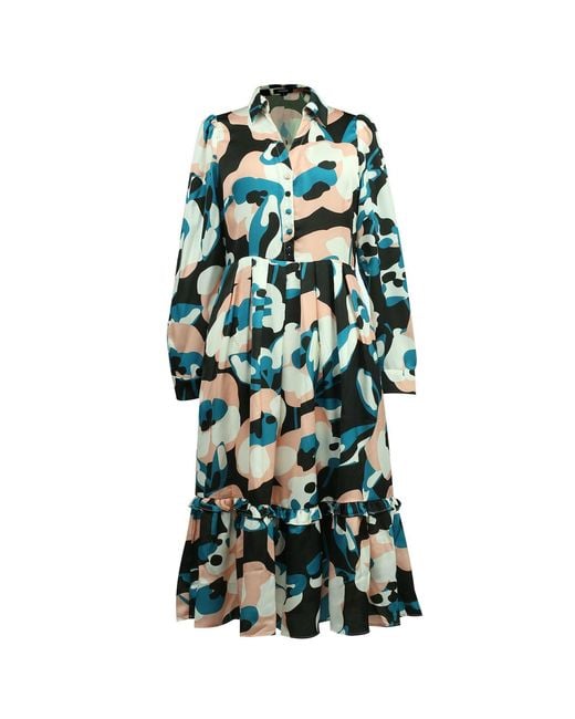 Smart and Joy Green Macro Abstract Print V Neck Dress