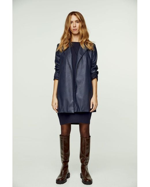 Conquista Blue Faux Leather Jacket With Belt