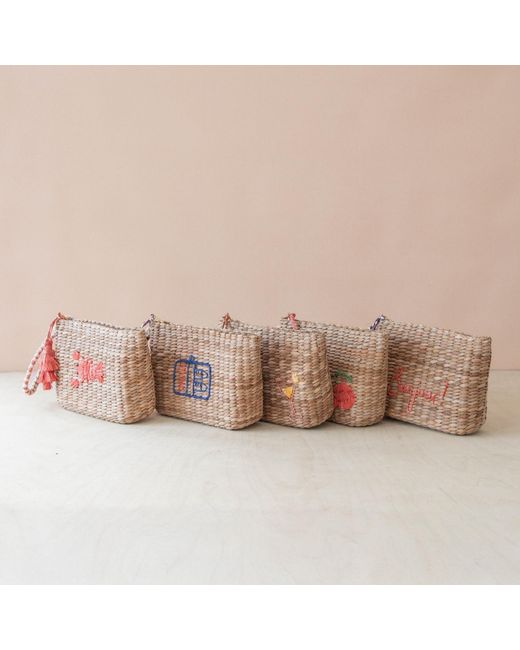 LIKHÂ Red Neutrals Handwoven Seagrass Tomato Wristlet Pouch With Tassels