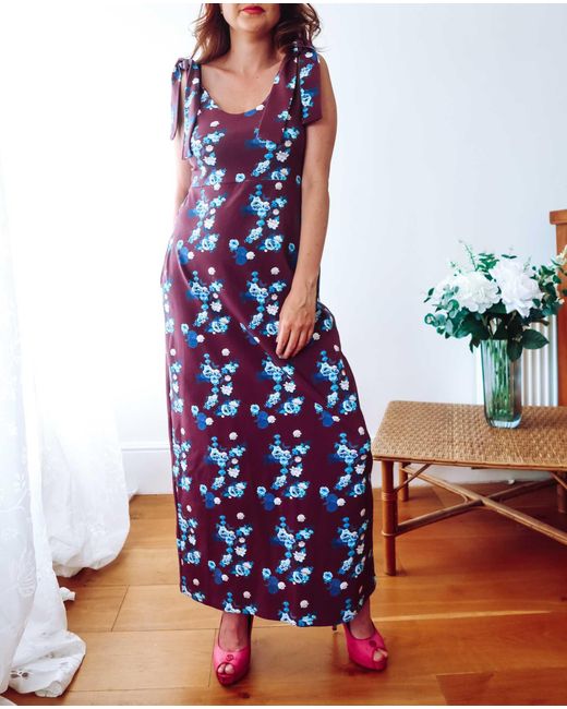 Sophie Cameron Davies Purple Floral Cotton Maxi Dress