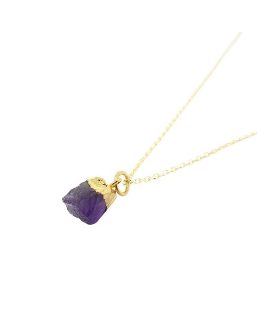 Harfi Metallic Raw Amethyst Plated February Birthstone Crystal Necklace