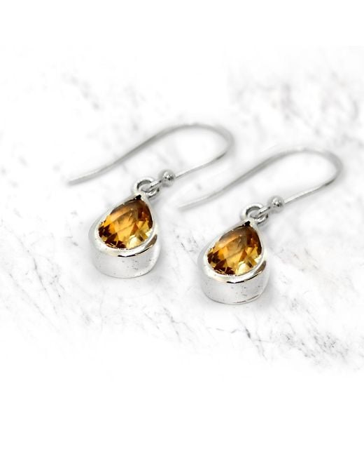 The Jewellery Store London Metallic Faceted Citrine Teardrop Earrings