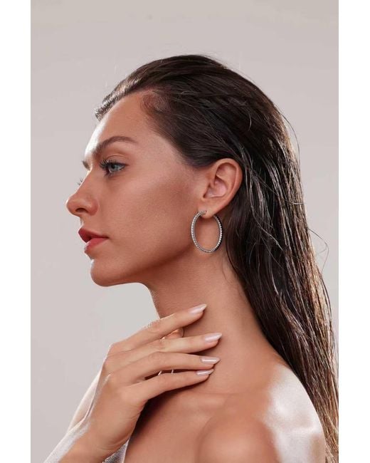 Lioness by Tf Metallic Mira Full Hoop Earrings Solid Sterling, Rhodium-Plated, Moissanite