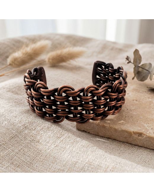 Anatoliacraft Black Handwoven Copper Wide Cuff Bracelet