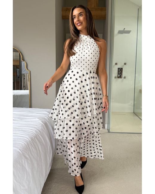 Girl In Mind White Iris Halterneck Layered Maxi Dress Spot Print