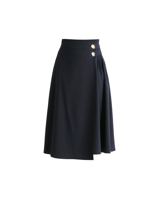 Paisie Blue Wrap Midi Skirt With Pleated Detail