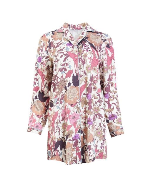 Fable England Pink Deco Blooms Viscose Night Shirt