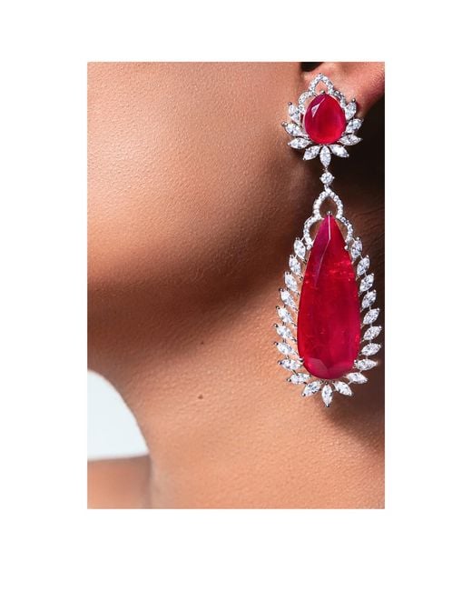 Meraki by Rashmi Bajaj Pink Larmes Cubic Zirconia Dangle Earrings