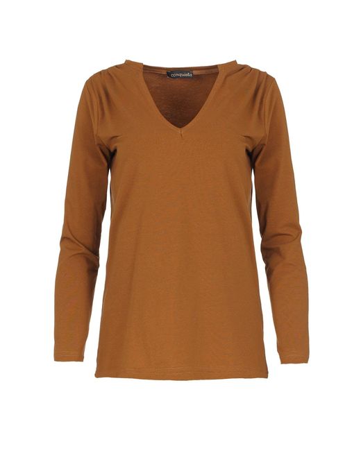 Conquista Brown Chocolate Jersey V Neck Top