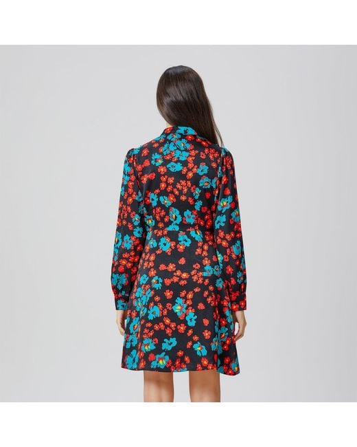 Smart and Joy Red Ascot-Tie Flower Print Mini Dress