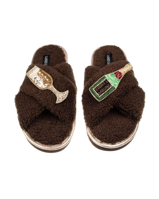 Laines London Brown Neutrals Laines Neutral Boucle Slippers With Bubbles Darling Brooches