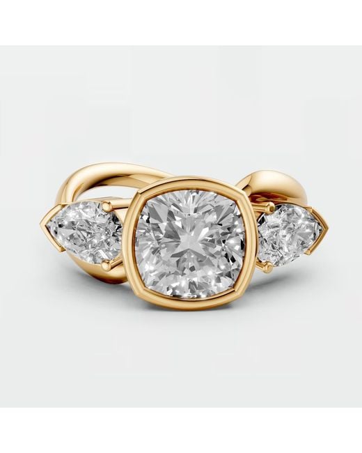 Aya Fine Jewelry Metallic Cushion Cut Lab Diamond Three Stone Ring