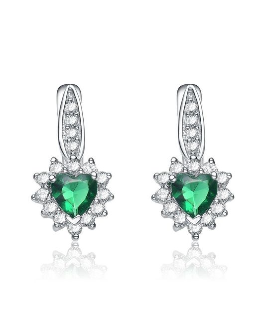 Genevive Jewelry Green Sterling Silver Gree Cubic Zirconia Heart Drop Earrings