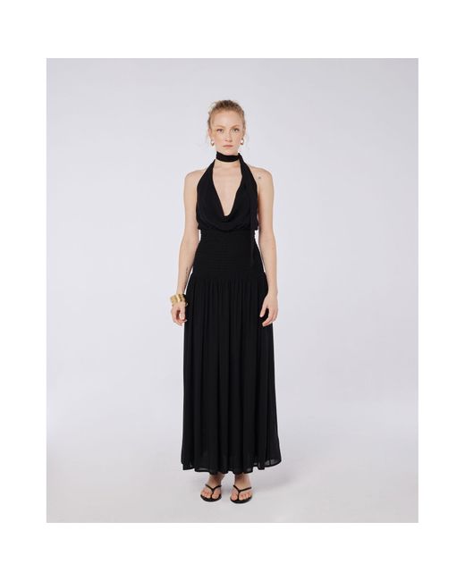 House of Ika Black Cowl Drape Smocked Waist Dress