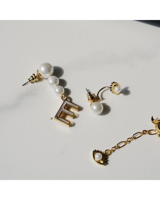 Aurozia Brown The Alphabet Eye Letter Mother Of Pearl Shell Pendant Asymmetric Diamond Pearl Earrings
