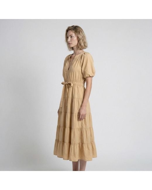 Modenaire Natural Tiered Midi Dress Fluid A-Line Form