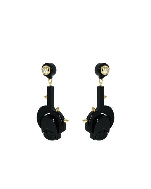 Gissa Bicalho Black Handmade Acrylic Earring Rose Pendant