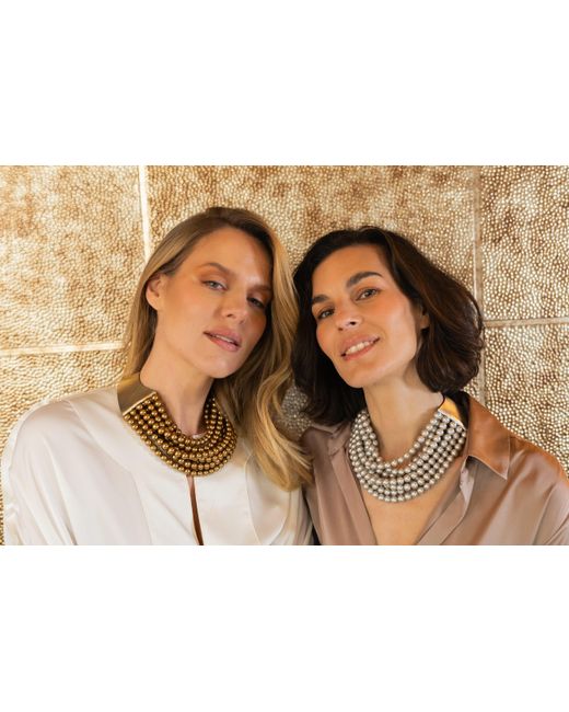 Fairchild Baldwin Metallic Bella Glass Pearl On Collar Necklace