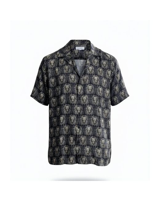 Stovaria Black Twill Silk Shirt – Soft Baroque Bull Print Statement for men