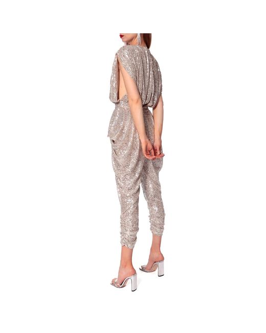AGGI by HALEWSKI Gray Saddie Champagne Draped Sequinned Jumpsuit