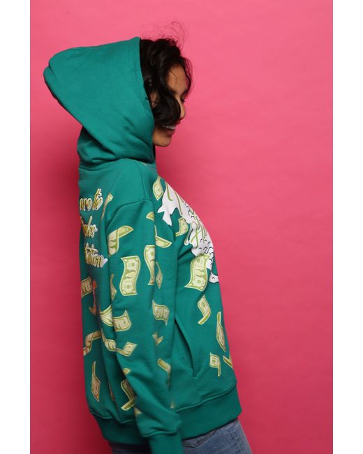 Miracles Manifester Green Manifestation Embroidered Hoodie With Rhinestone Design