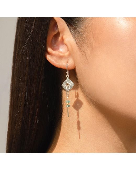 Isla Silver Metallic Drop Earrings With Textured & Apatite