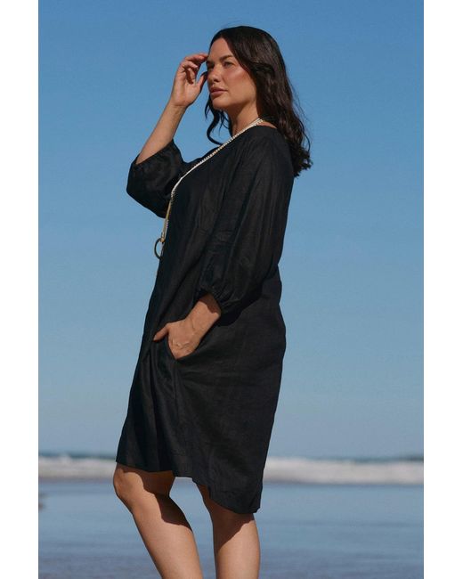 Adrift Clothing Black Hazel Short Linen Dress