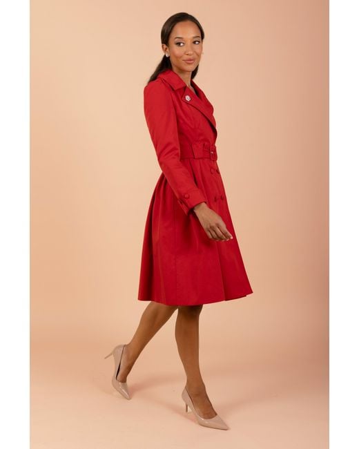 Santinni Red Bergman Cotton Gaberdine Dress Trench Coat