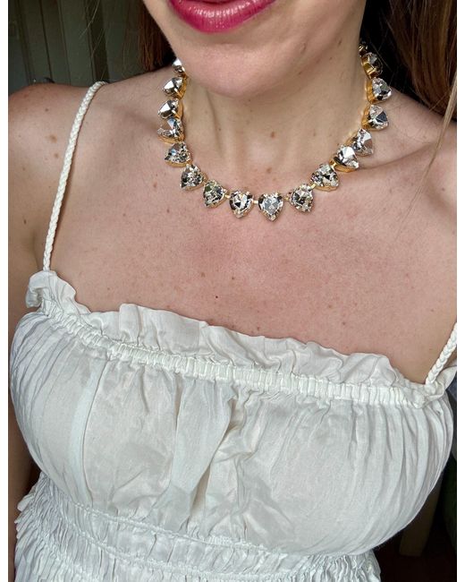 Laura Gray Metallic Grace Diamond Crystal Heart Necklace
