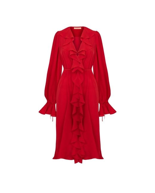 Elsava Red Cascading Ruffle Dress
