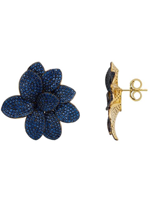 Latelita London Blue Amaryllis Flower Large Stud Earrings Sapphire