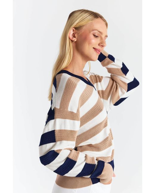 Brodie Cashmere Blue Mesh Stripe V