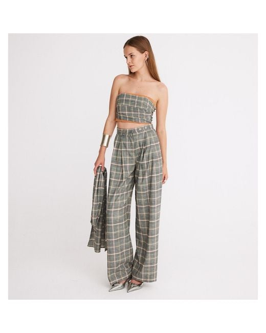 Mirimalist Metallic Plaid Drape Bustier