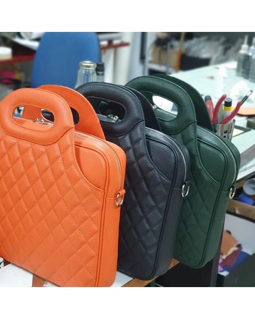 Laura Olaru Orange Fabiola Leather Laptop Bag
