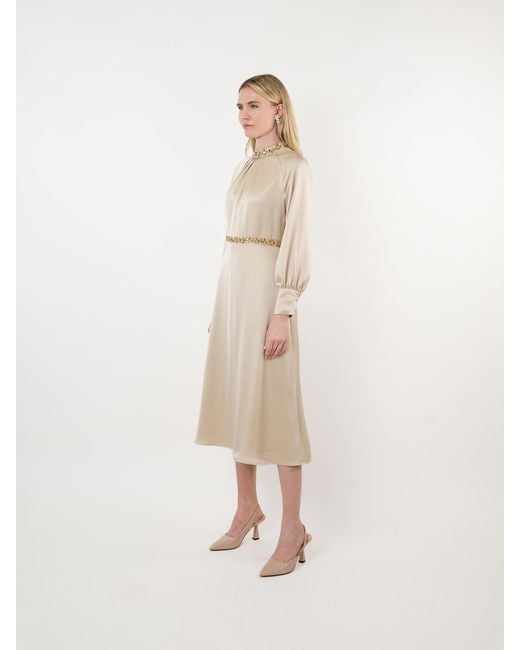 John Abgin Natural Neutrals Satin Embellished Midi Dress