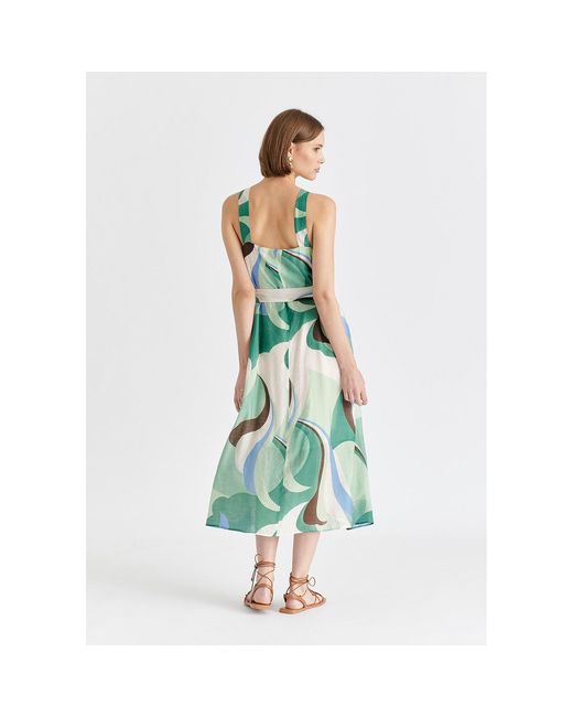 Paisie Green Retro Wave Halter Neck Midi Dress With Belt