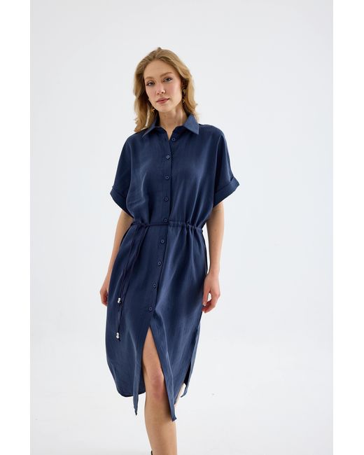 Monlicia Blue Solenne Cotton Midi Shirt Dress