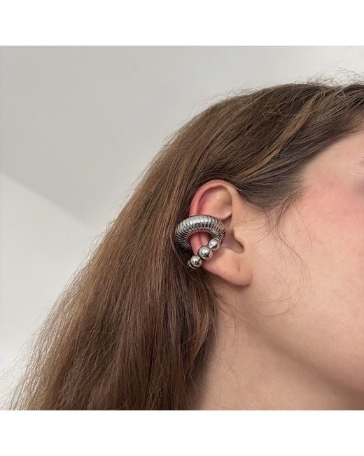 London Atelier Byproduct Gray C Shaped Hoop Ridged Clip Earrings